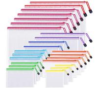 UMETDO 24pcs Mesh Zipper Pouch Bags - 8 Sizes Plastic Pouches for Organization, Mesh Bags With Zipper, Waterproof Clear Travel Pouches, File Bag for Office Supplies