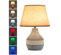 UMEXUS 10” Small Ceramic Cordless Table Lamp with Timer, Dimmer, Linen Shade, Remote Control, Rechargeable Battery Light for Patio Nightstand Kitchen Counter Living Room Side Table, Bulb Included