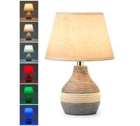 UMEXUS 10” Small Ceramic Cordless Table Lamp with Timer, Dimmer, Linen Shade, Remote Control, Rechargeable Battery Light for Patio Nightstand Kitchen Counter Living Room Side Table, Bulb Included