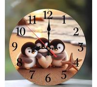 Umfarvt 10 Inch Beach Penguin Wall Clock, kitchen wall clocks, Ultra-Quiet Movement Quartz Sweep Round clock, Decorative Clocks for Living Room Bedroom Bathroom Office