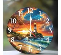 Umfarvt 12 Inch Sunset Coast Wall Clock, kitchen wall clocks, Ultra-Quiet Movement Quartz Sweep Round clock, Decorative Clocks for Living Room Bedroom Bathroom Office