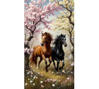 Umfarvt 5D Diamond Art Painting,Horse Tree Diamond Painting Kits for Adults,DIY Round Full Drill Canvas Embroidery Cross Stitch,Diamond Arts Crafts Painting Pictures for Home Wall Decor 30x70cm