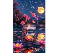 Umfarvt 5D Diamond Art Painting,Lotus Moon Night Diamond Painting Kits for Adults,DIY Round Full Drill Canvas Embroidery Cross Stitch,Diamond Arts Crafts Painting Pictures for Home Wall Decor 30x70cm
