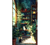 Umfarvt 5D Diamond Painting Kits,Green Plants Cat Diamond Arts Kits for Adults Beginners,DIY Square Full Drill Crystal Rhinestone Embroidery Arts Painting by Numbers for Home Wall Decor 60x130cm