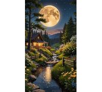 Umfarvt 5D Diamond Painting Kits,House Moon River Diamond Arts Kits for Adults Beginners,DIY Square Full Drill Crystal Rhinestone Embroidery Arts Painting by Numbers for Home Wall Decor 60x130cm