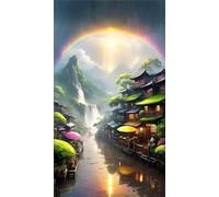 Umfarvt 5D Diamond Painting Kits,Loft River Sky Diamond Arts Kits for Adults Beginners,DIY Square Full Drill Crystal Rhinestone Embroidery Arts Painting by Numbers for Home Wall Decor 100x210cm
