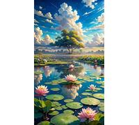 Umfarvt 5D Diamond Painting Kits,Lotus Leaf Pond Diamond Arts Kits for Adults Beginners,DIY Round Full Drill Crystal Rhinestone Embroidery Arts Painting by Numbers for Home Wall Decor 100x210cm