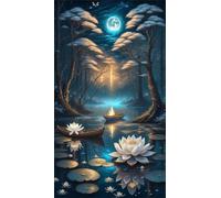 Umfarvt 5D Diamond Painting Kits,Lotus Moon Tree Diamond Arts Kits for Adults Beginners,DIY Square Full Drill Crystal Rhinestone Embroidery Arts Painting by Numbers for Home Wall Decor 100x210cm