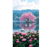 Umfarvt 5D Diamond Painting Kits,Lotus Tree Lake Diamond Arts Kits for Adults Beginners,DIY Round Full Drill Crystal Rhinestone Embroidery Arts Painting by Numbers for Home Wall Decor 30x70cm