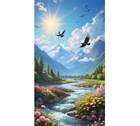 Umfarvt 5D Diamond Painting Kits,Nature River Seagull Diamond Arts Kits for Adults Beginners,DIY Square Full Drill Crystal Rhinestone Embroidery Arts Painting by Numbers for Home Wall Decor 40x90cm