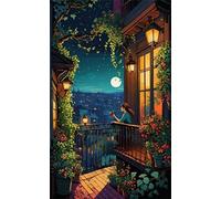 Umfarvt 5D Diamond Painting Kits,Night Town Attic Diamond Arts Kits for Adults Beginners,DIY Round Full Drill Crystal Rhinestone Embroidery Arts Painting by Numbers for Home Wall Decor 30x70cm