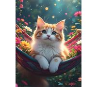 Umfarvt 5D Hammock Cat Diamond Art Kits for Adults 20x30cm DIY Round Full Drill Gem Art Set,Diamond Painting kit Crystal Rhinestone Embroidery Canvas Painting Home Decor