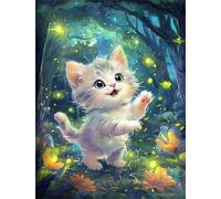 Umfarvt 5D Jungle Firefly Cat Diamond Art Kits for Adults 20x30cm DIY Round Full Drill Gem Art Set,Diamond Painting kit Crystal Rhinestone Embroidery Canvas Painting Home Decor