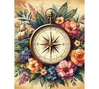 Umfarvt 5D Retro Compass Flower Diamond Art Kits for Adults 80x100cm DIY Square Full Drill Gem Art Set,Diamond Painting kit Crystal Rhinestone Embroidery Canvas Painting Home Decor