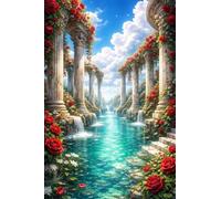 Umfarvt 5D Rose Diamond Painting Kits, Diamond Art for Adults Beginners 41x53in, DIY Square Full Drill, Palace River Gem Art Kit Crystal Canvas Embroidery Painting for Home Decor