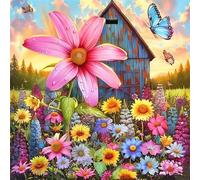 Umfarvt 5D Wildflowers Fields Diamond Art Painting Kits,Full Drill DIY Round Diamond Painting for Adults Crystal Rhinestone Cross Stitch Pictures for Home Wall Decor 60x60cm