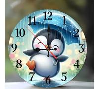 Umfarvt 8 Inch Rain Penguin Wall Clock, kitchen wall clocks, Ultra-Quiet Movement Quartz Sweep Round clock, Decorative Clocks for Living Room Bedroom Bathroom Office