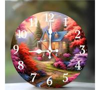 Umfarvt Cottage Trees Wall Clock, 8Inch Silent Non-Ticking Easy to Read Arabic Numerals clocks, Quartz Battery Operated clock, Modern wall Clocks for Living Room Kitchen Bedroom Bathroom Office