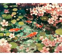 Umfarvt Koi Flowers Leaves Diamond Painting Kits for Adults Beginners 90x110cm 5D Round Gem Crafts,Diamond Art Painting Kit DIY Crystal Cross Stitch Gifts Home Wall Decoration