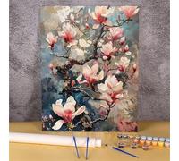 Umfarvt Paint by Numbers Kits for Adults,Pink Magnolia Flower DIY Paint by Numbers,DIY Framed Paint by Number Kits on Canvas with Brushes Acrylic Pigment, Home Wall Decor 24x30inch