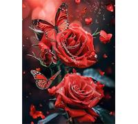 Umfarvt Red Butterfly Rose Diamond Painting Kits for Adults Beginners 40x50cm 5D Square Gem Crafts,Diamond Art Painting Kit DIY Crystal Cross Stitch Gifts Home Wall Decoration