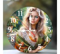 Umfarvt Wall Clock 10Inch, Arabic Numeral Round wall Hanging clock with Ultra-Quiet Movement Quartz, Battery Operated Silent wall clocks for Bedroom Office Living Room Classroom(Elegance Goddess)