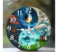 Umfarvt Wall Clock 8Inch, Arabic Numeral Round wall Hanging clock with Ultra-Quiet Movement Quartz, Battery Operated Silent wall clocks for Bedroom Office Living Room Classroom(Landscape Trees)