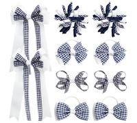 Umibow 10 Pcs Gingham School Hair Accessories Set Checker Bow Clips Back to School Plaid Hair Ties Gingham Curly Hair Bows Bowknot Barrettes Alligator Clips for Girls(Navy Blue)