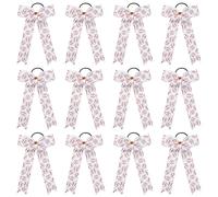 Umibow 12 Pcs Baseball Pattern Cheer Hair Bows Handmade Long Hair Ties Campus Cheerleading Bows Hair Accessories for Girls Sports Competition