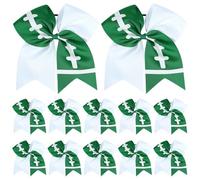 Umibow 12 Pcs Football Cheer Hair Bow 7 Inch Large Bow Rugby Hair Ties Elastic Ponytail Holders Cheerleading Bowknot Hair Band Football Hair Accessories(Green, White)