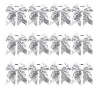 Umibow 12 Pcs Glitter Cheer Hair Bows Cheerleading Bow with Elastic Ponytail Holder Bow Hair Tie Sports Hair Band Hair Accessories for Cheerleaders (Silver)