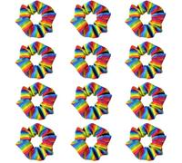 Umibow 12 Pcs Pride Rainbow Hair Scrunchies LGBT Rainbow Hair Ties Elastic Striped Rainbows Ponytail Holder for Women