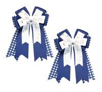 Umibow 2 Pcs Checkered Equestrian Hair Bows Horse Show Bowknot Hair Barrettes Handmade Equestrian Show Hair Bow Clips for Horseback Riding Competitions (White, Navy Blue)
