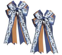Umibow 2 Pcs Equestrian Hair Bow Clips Horse Pattern Hairpin Horse Show Bowknot Barrettes Equestrian Hair Accessories for Horseback Riding Competitions(Deep Blue, Caramel)