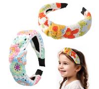 Umibow 2 Pcs Floral Crochet Headbands Handmade Knitted Hairband Stretchable Floral Head Wrap Retro Knotted Non Slip Headband Boho Style Headwraps for Women