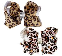 Umibow 2 Pcs Leopard Hair Bow Clips for Women Cow Bowknot Hair Barrette Hairpin 6 Inch Cheetah Print Bow Hair Accessories Animal Birthday Party Halloween Costume Outfit(Leopard Print)
