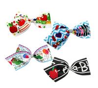 Umibow 4 Pcs Back to School Hair Bow Clips Crayon Apple Printed Bowknot Hair Barrettes Glitter Pencil Hair Bows for First Day of School Students Teacher Graduation Season Decor(Color A)
