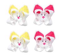 Umibow 4 Pcs Bunny Hair Bow Clips 3.54 Inch Cute Easter Rabbit Hairpins Ribbon Rabbit Bowknot Hair Barrettes for Easter Spring Party(Rose Red, Yellow)