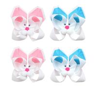 Umibow 4 Pcs Bunny Hair Bow Clips 3.54 Inch Cute Easter Rabbit Hairpins Ribbon Rabbit Bowknot Hair Barrettes for Easter Spring Party(Blue, Pink)