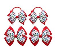 Umibow 4 Pcs Dog Paw Print Hair Bows Alligator Clip Cute Dog Paw Elastic Hair Ties Ponytail Holders for Girls Women Party Favors (Red)