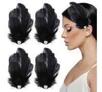 Umibow 4 Pcs Feather Hair Clips Fly-Wing Shape Hair Barrettes Heart Rhinestone Feather Hairpins 1920s Flapper Headpiece for Swan Lake Cosplay Dancing Party Wedding(Black)