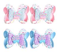 Umibow 4 Pcs Lollipop Hair Bow Clips Glitter Confetti Sprinkle Hair Barrettes Colorful Bowknot Hairgrips Alligator Hair Clips for Birthday Back to School Supplies(Pink, Blue)