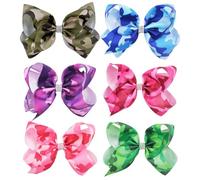 Umibow 6 Pcs Camo Hair Bow Clips 7.87 Inch Camouflage Cheer Bow with Alligator Clips Camouflage Bowknot Hair Barrettes Military Support Camo Ponytail Holder for Girls(Multi-colored)