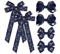 Umibow 6 Pcs Equestrian Hair Bow Clips Horse Bit Pattern Hairpin Equestrian Show Bowknot Hair Barrettes Short Stirrup Bow with Alligator Clip for Horseback Riding Competitions(Navy Blue)