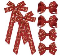 Umibow 6 Pcs Equestrian Hair Bow Clips Horse Bit Pattern Hairpin Equestrian Show Bowknot Hair Barrettes Short Stirrup Bow with Alligator Clip for Horseback Riding Competitions(Red)