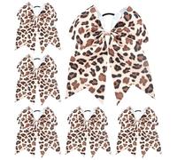 Umibow 6 Pcs Leopard Hair Bow Ties 7 Inch Cheetah Print Cheer Hair Bows Elastic Ponytail Holders Leopard Print Bowknot Hair Ties for Women Girls