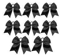 Umibow 8 Pcs Glitter Cheer Hair Bows 8 Inch Shiny Rhinestones Elastic Hair Tie Bands Ribbon Ponytail Holders for Cheerleader Competition