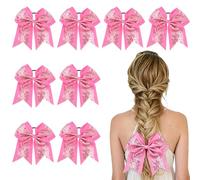 Umibow 8 Pcs Glitter Cheer Hair Bows Large 8" Sequin Elastic Hair Tie Shiny Cheer Bow Handmade Cheerleading Ponytail Holders for Cheerleader Sports