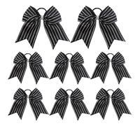 Umibow 8 Pcs Glitter Cheer Hair Bows Stripes Rhinestones Elastic Hair Ties Sparkling 8" Cheerleader Ponytail Holders for Teen Girls Cheerleader(Black)