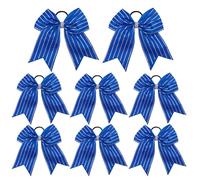 Umibow 8 Pcs Glitter Cheer Hair Bows Stripes Rhinestones Elastic Hair Ties Sparkling 8" Cheerleader Ponytail Holders for Teen Girls Cheerleader(Royal Blue)